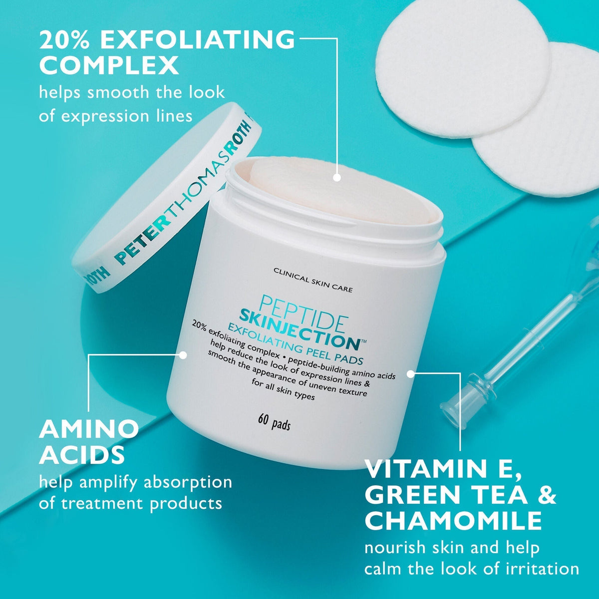 Peter Thomas Roth Peptide Skinjection Exfoliating Peel Pads 60 Pads