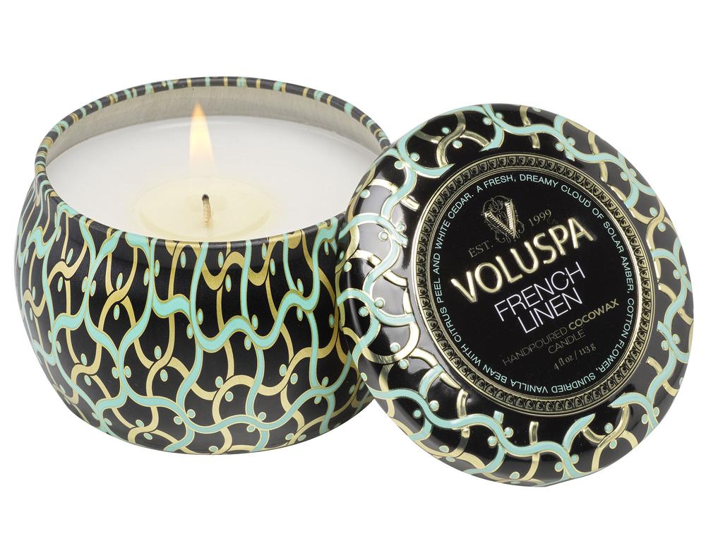 Voluspa Maison Noir French Linen Mini Tin Candle 4oz