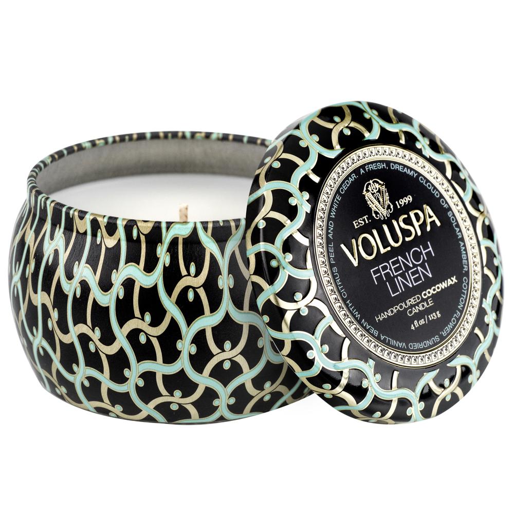Voluspa Maison Noir French Linen Mini Tin Candle 4oz