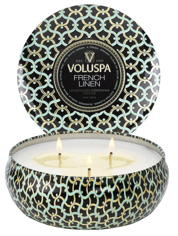 Voluspa Maison Noir French Linen 3 Wick Tin Candle 12oz