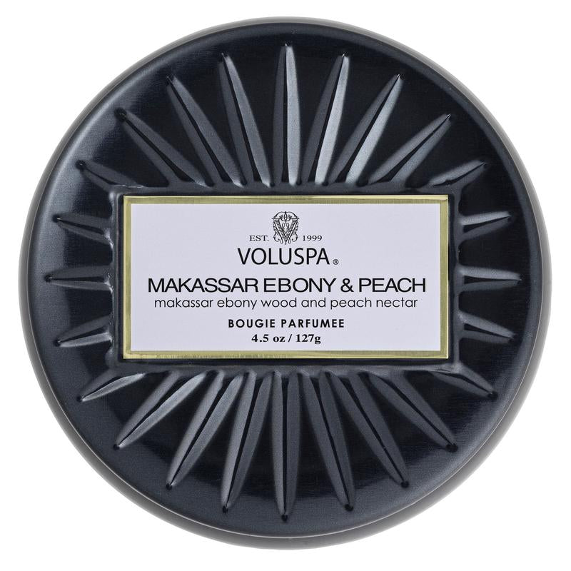 Voluspa Vermeil Makassar Ebony & Peach Mini Tin Candle 4.5oz