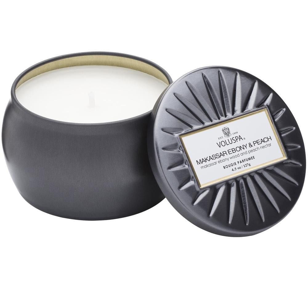Voluspa Vermeil Makassar Ebony & Peach Mini Tin Candle 4.5oz