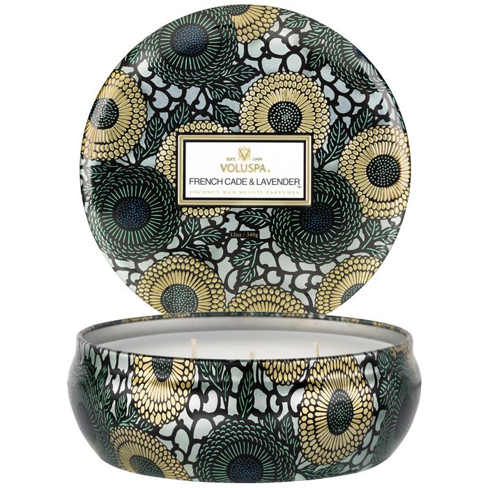 Voluspa Japonica French Cade Lavender 3 Wick Tin Candle 12oz