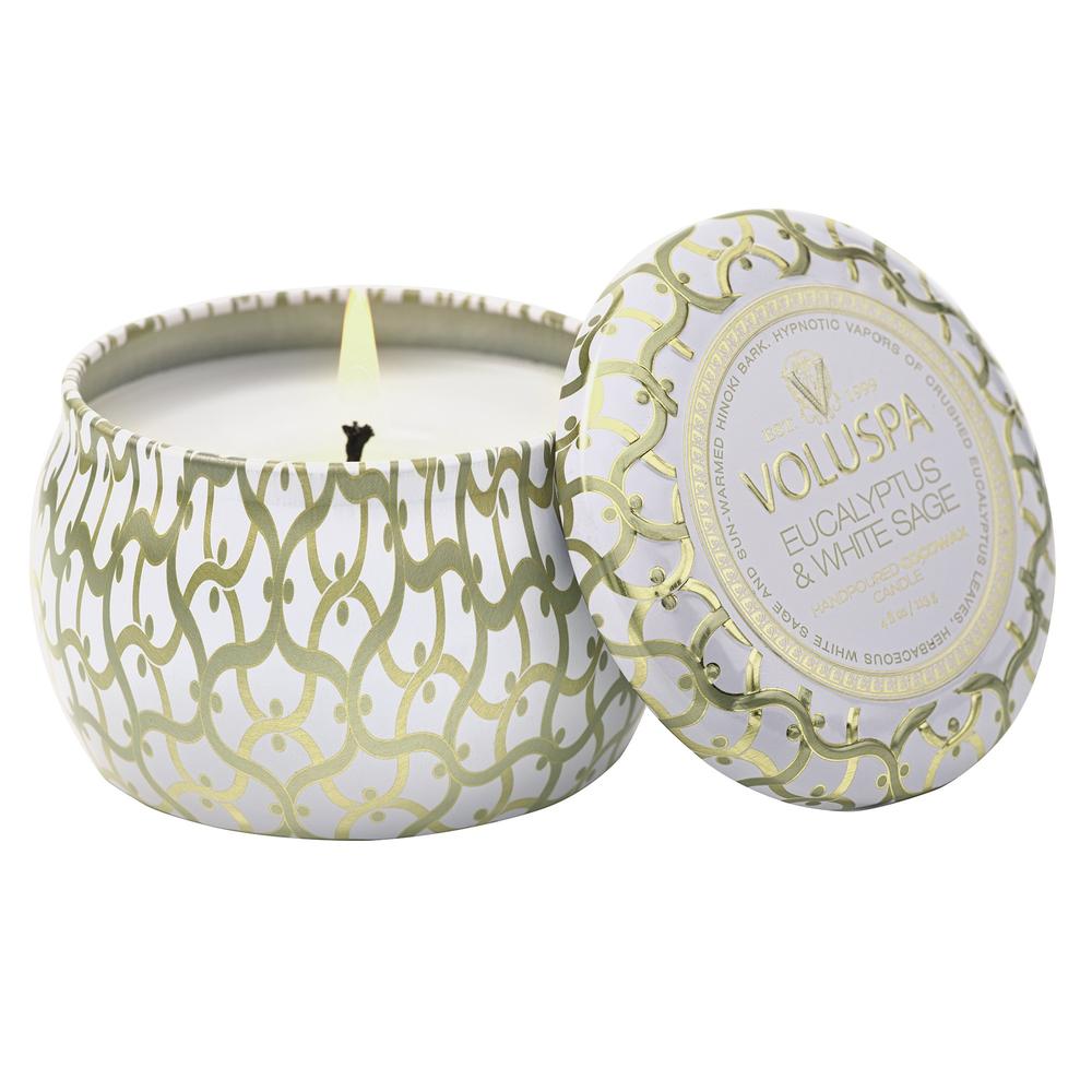 Voluspa Maison Blanc Eucalyptus & White Sage Mini Tin Candle 4oz