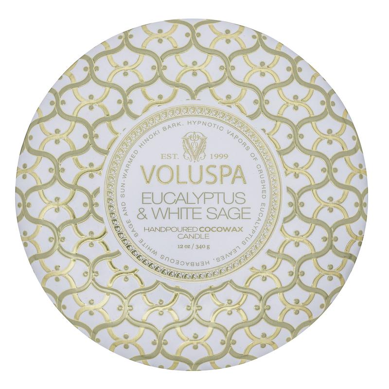 Voluspa Maison Blanc Eucalyptus & White Sage 3 Wick Tin Candle 12oz