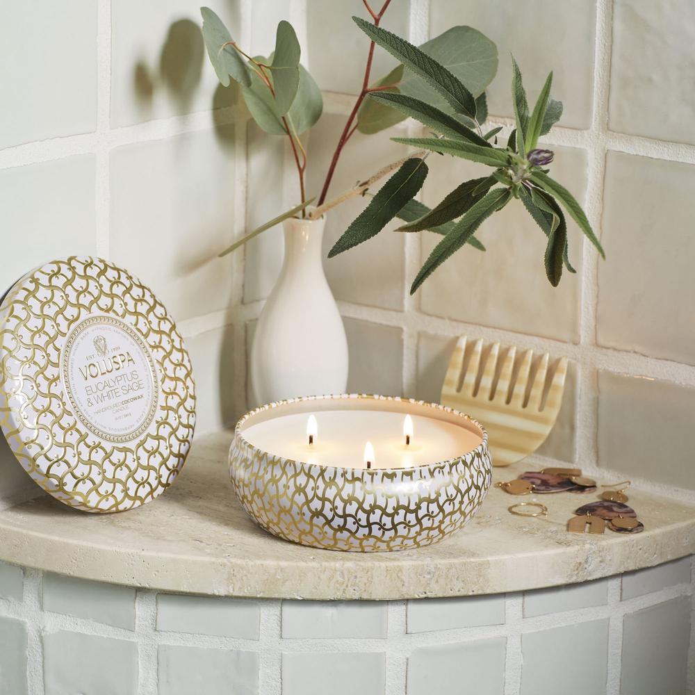Voluspa Maison Blanc Eucalyptus & White Sage 3 Wick Tin Candle 12oz