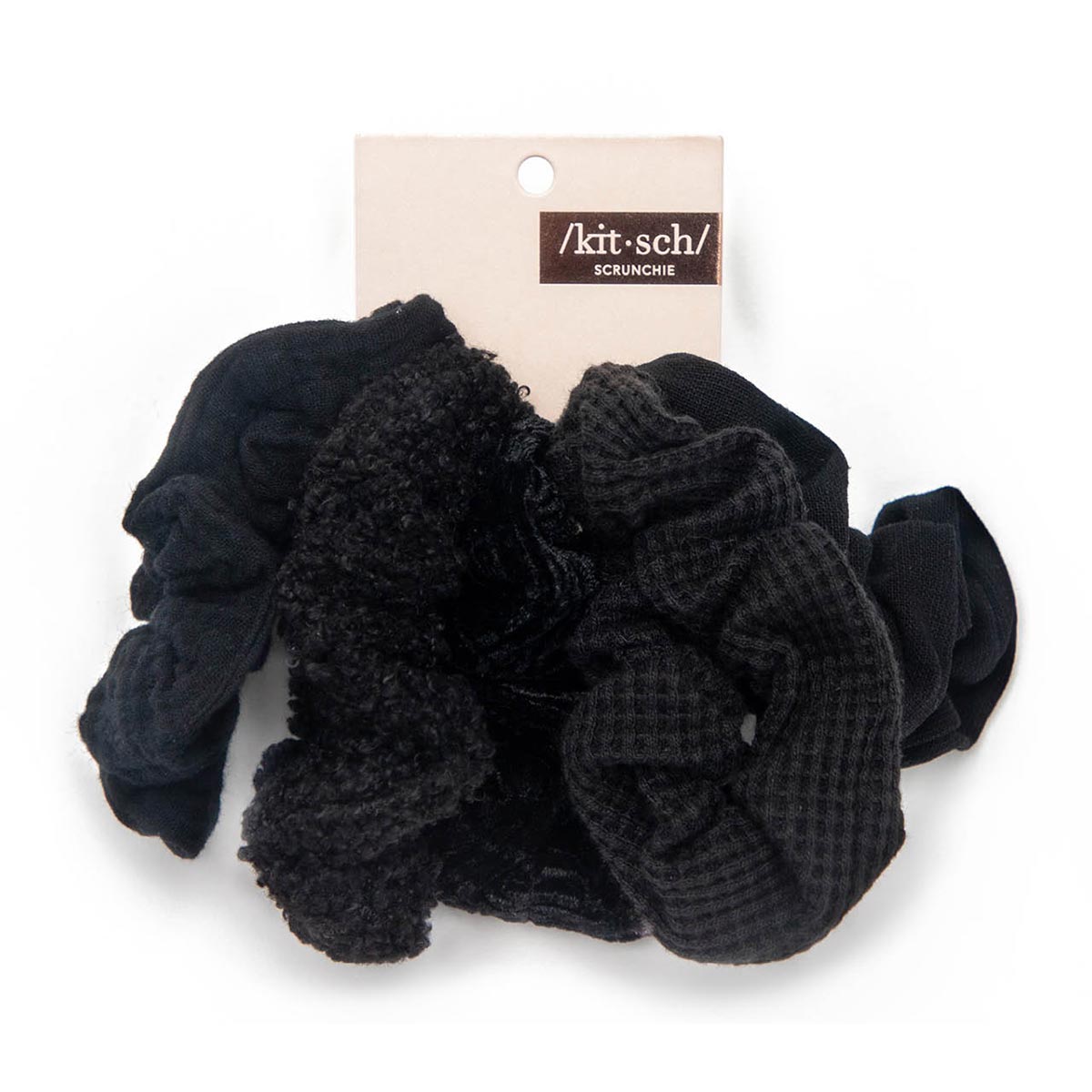 Kitsch Assorted Textured Scrunchies 5pc - Black