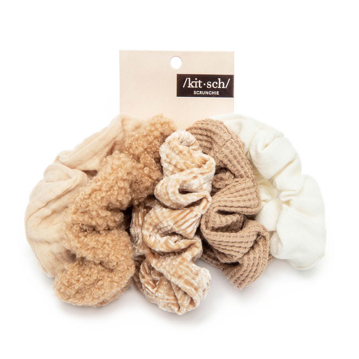 Kitsch Assorted Textured Scrunchies 5pc - Sand