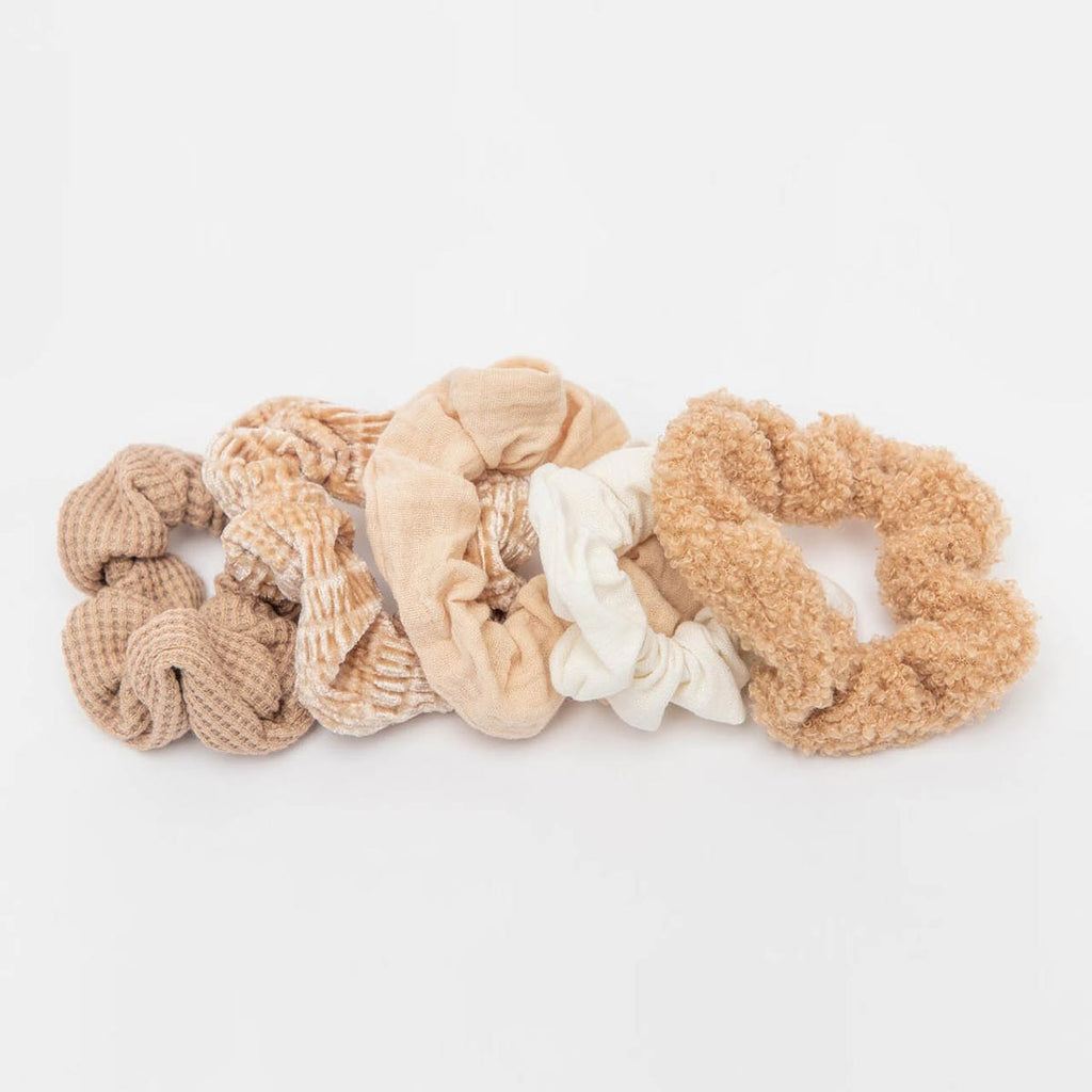 Kitsch Assorted Textured Scrunchies 5pc - Sand