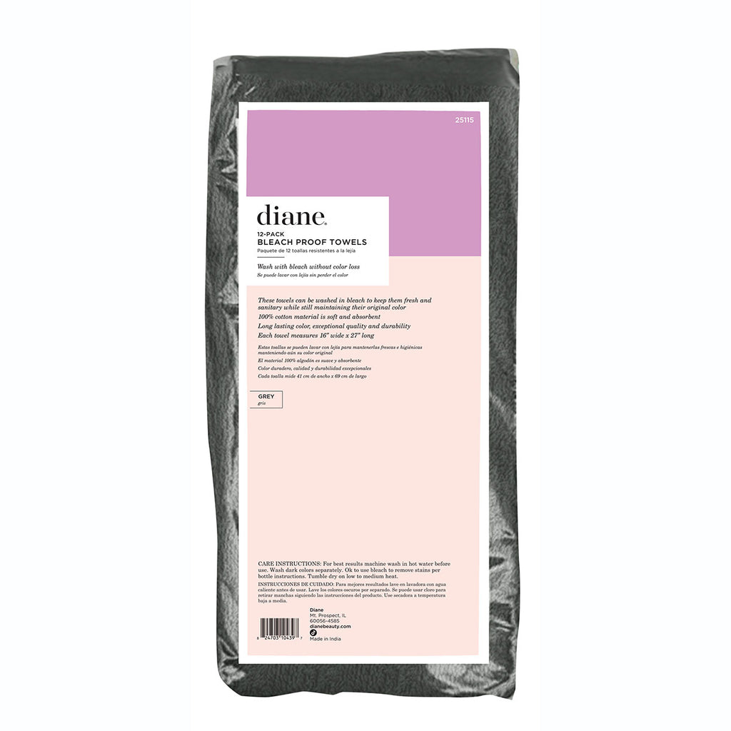 Fromm Diane 25115 Bleach Proof Towels Grey 12-Pack