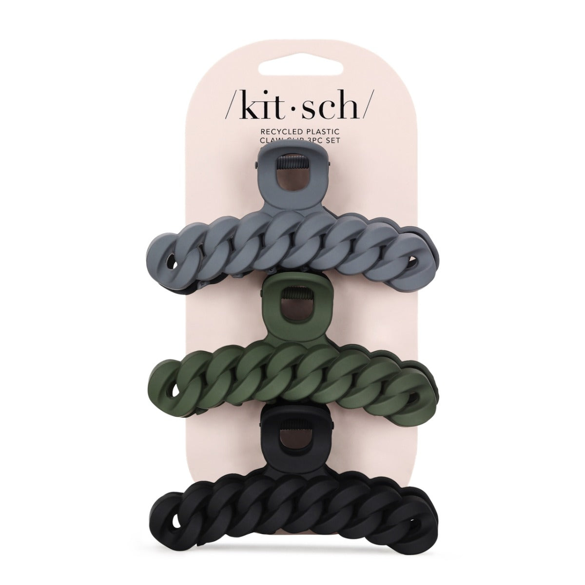 Kitsch Eco-friendly Chain Claw Clip 3pc Set - Black Moss
