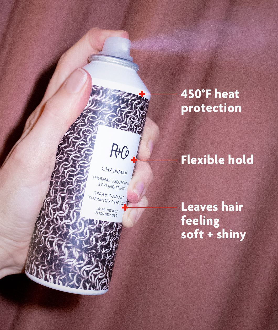 R+Co Chainmail Thermal Protection Styling Spray 5oz