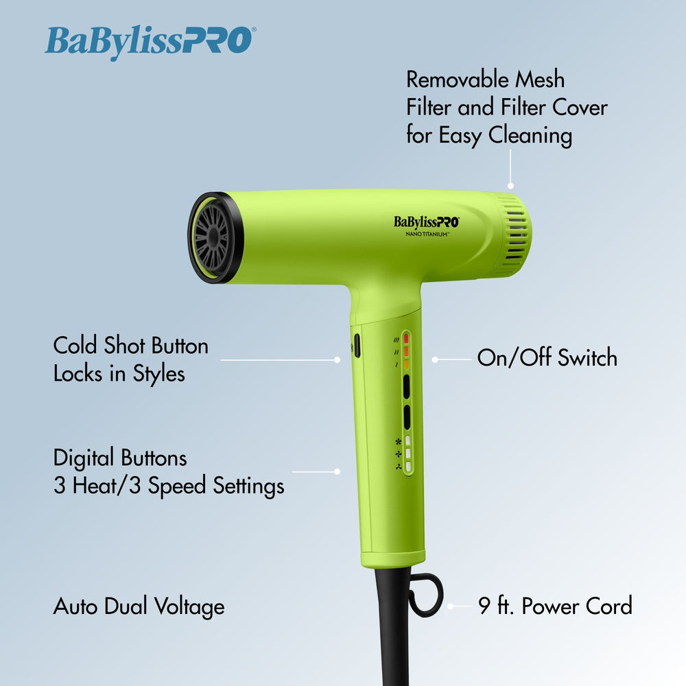 Babyliss Nano Titanium Neon Yellow Light Ionic High-Speed Dryer