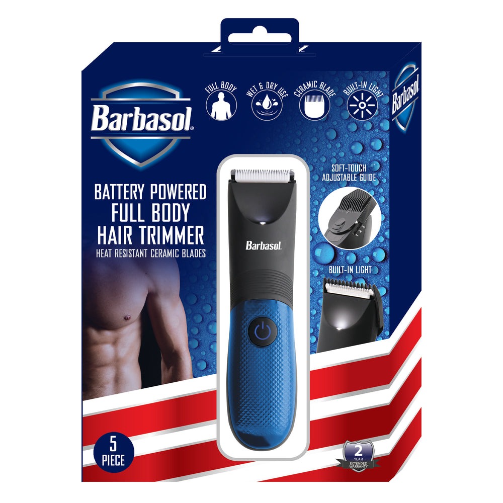 Barbasol Battery Powered Full Body Hair Trimmer Heat Resistant Ceramic Blades 5 Piece