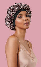 Fromm Diane D7324 Premium Silky Satin Bonnet 2pk - Leopard and Black