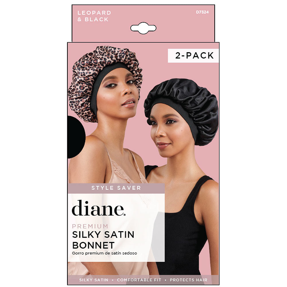 Fromm Diane D7324 Premium Silky Satin Bonnet 2pk - Leopard and Black