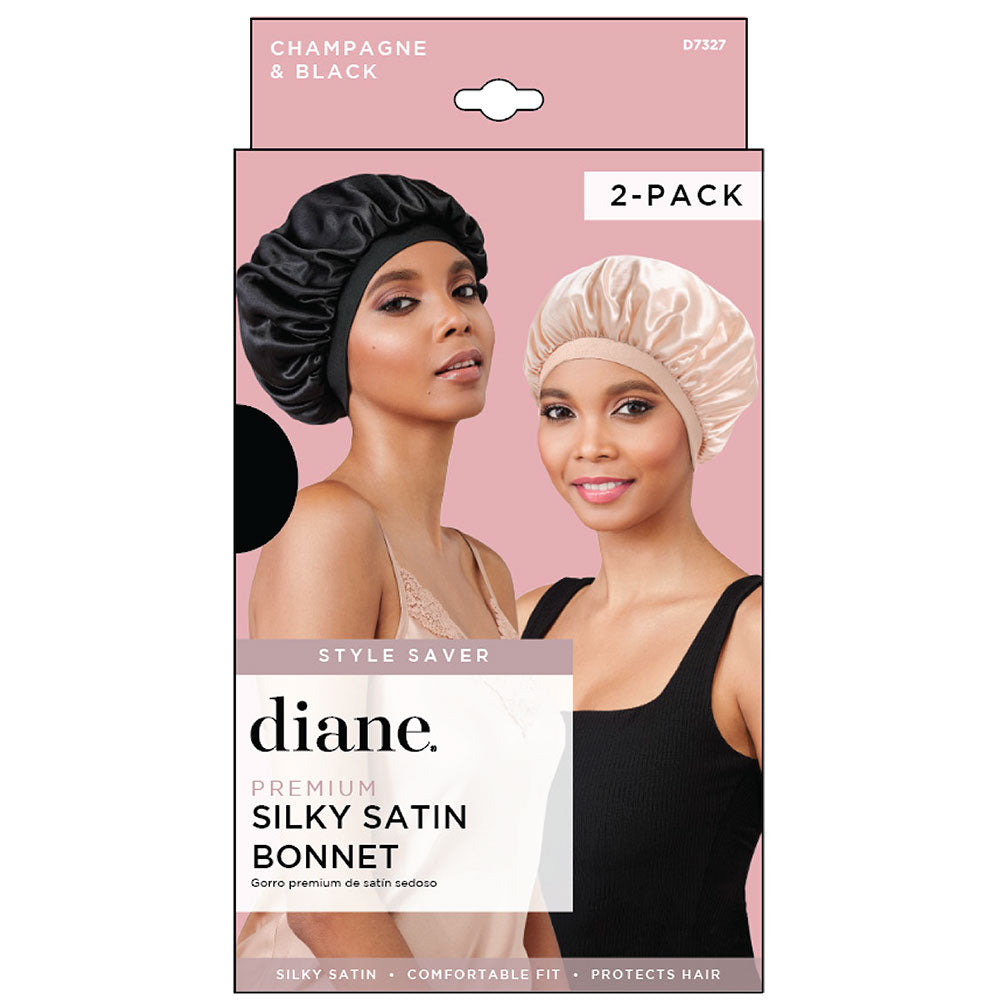 Fromm Diane D7327 Premium Silky Satin Bonnet 2pk - Champagne and Black