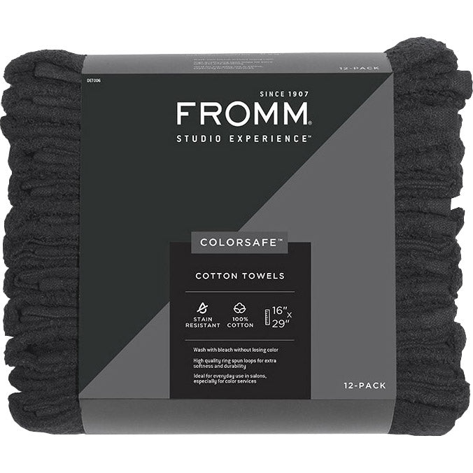 Fromm Diane DET006 Colorsafe Cotton Towels 16x29" Black 12pk