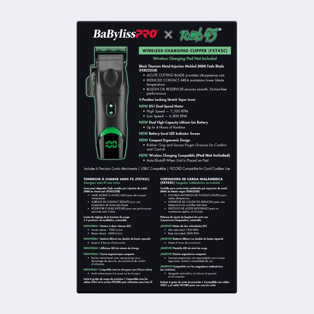 BaBylissPRO® x Tomb45® Wireless-Charging Clipper (Charging Pad NOT Included)